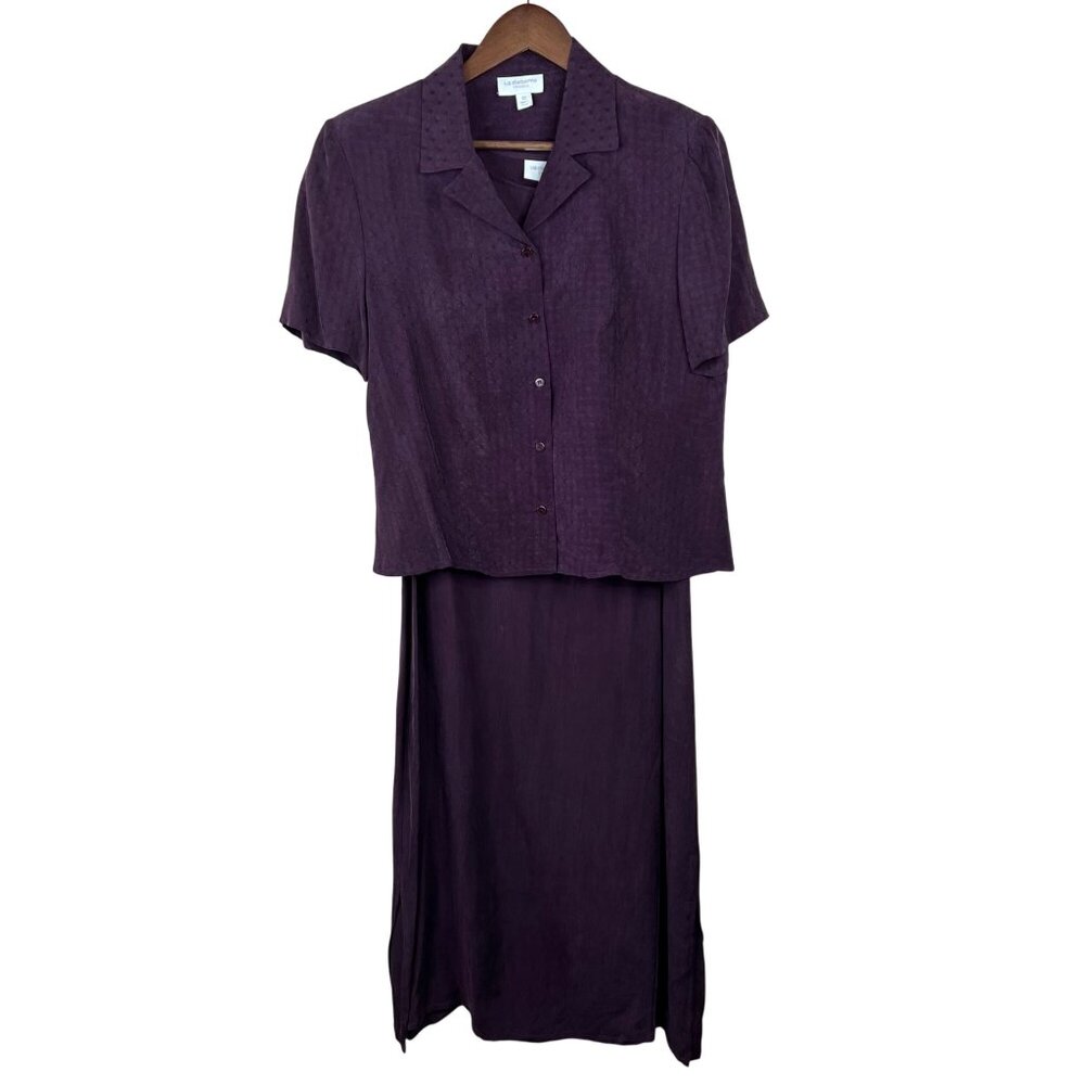 Liz Claiborne Purple Two-Piece‎ Dress Set 90s 10 Short Sleeve Top & Long Skirt